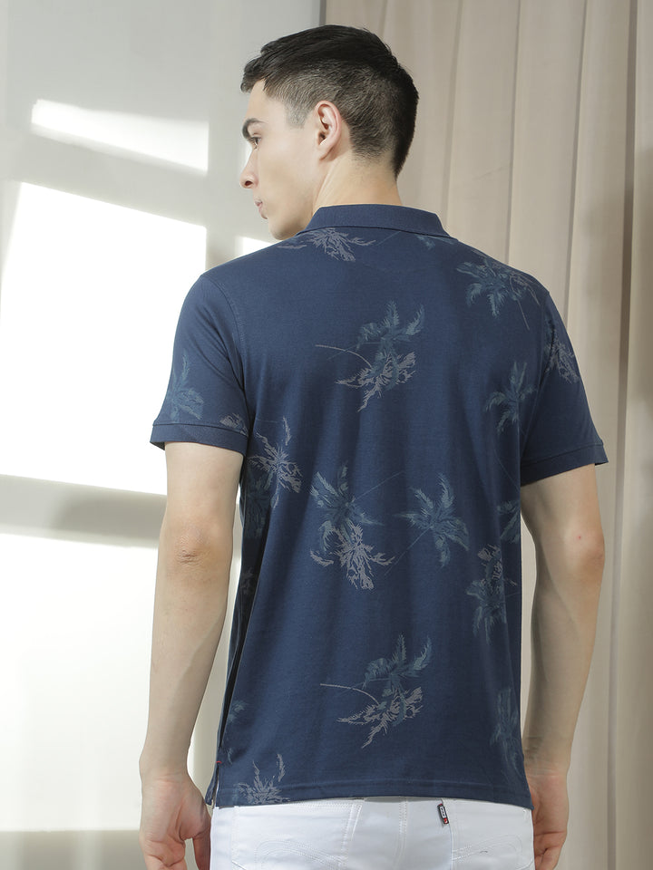 cobb navy blue printed polo neck t-shirt