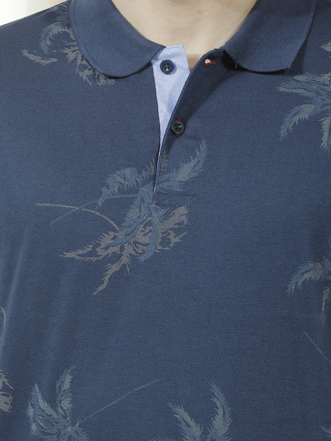 COBB NAVY BLUE PRINTED POLO NECK T-SHIRT