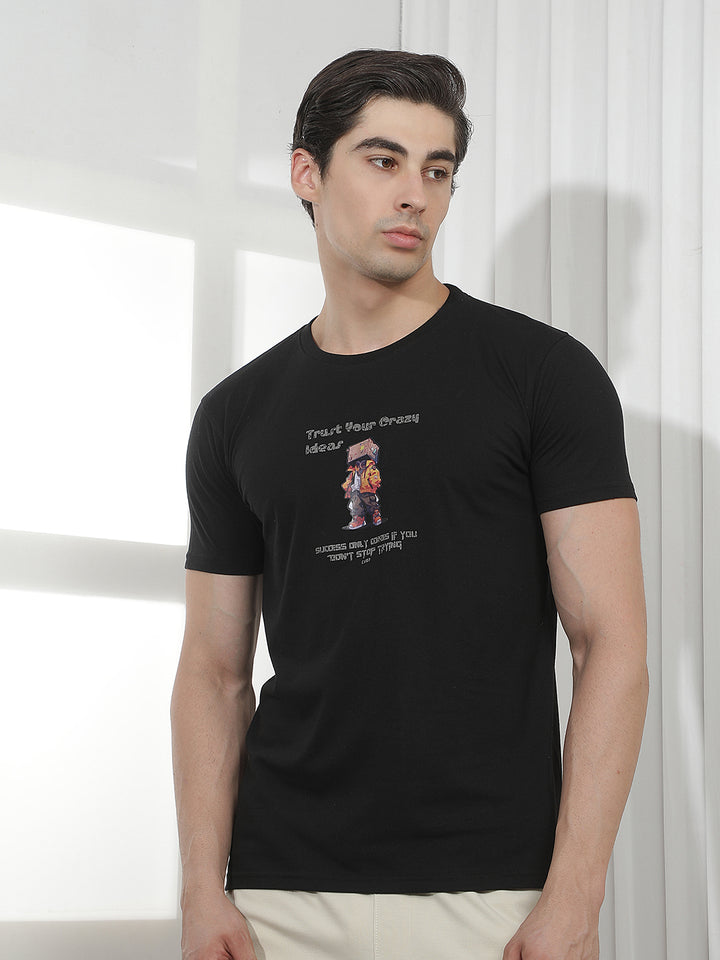 black printed round tees