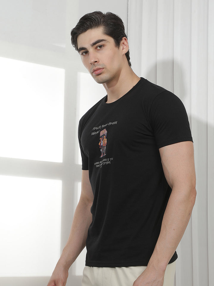 BLACK PRINTED ROUND TEES