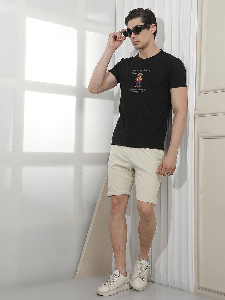 BLACK PRINTED ROUND TEES