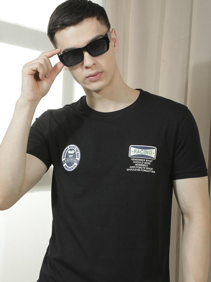 cobb black printed round neck t-shirt
