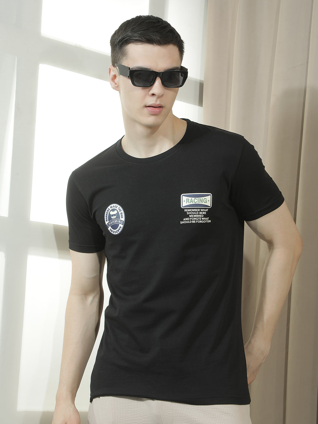 cobb black printed round neck t-shirt