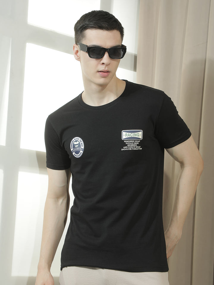 cobb black printed round neck t-shirt