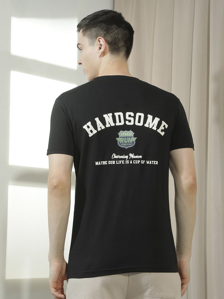 cobb black printed round neck t-shirt