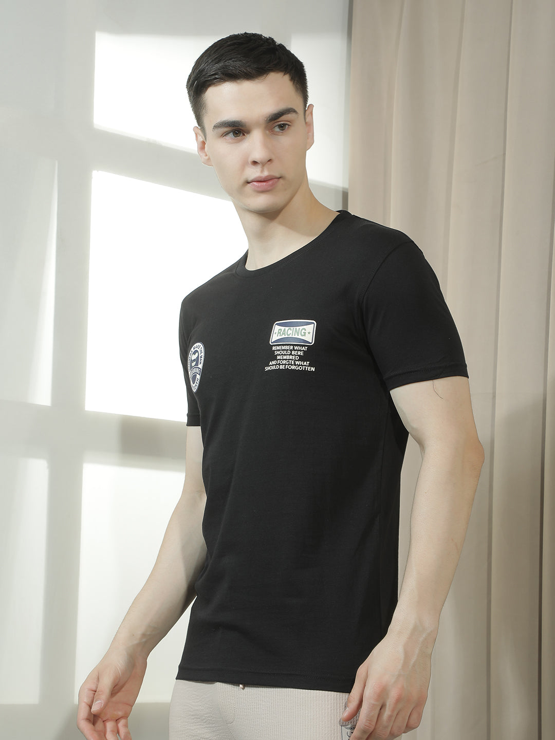 cobb black printed round neck t-shirt