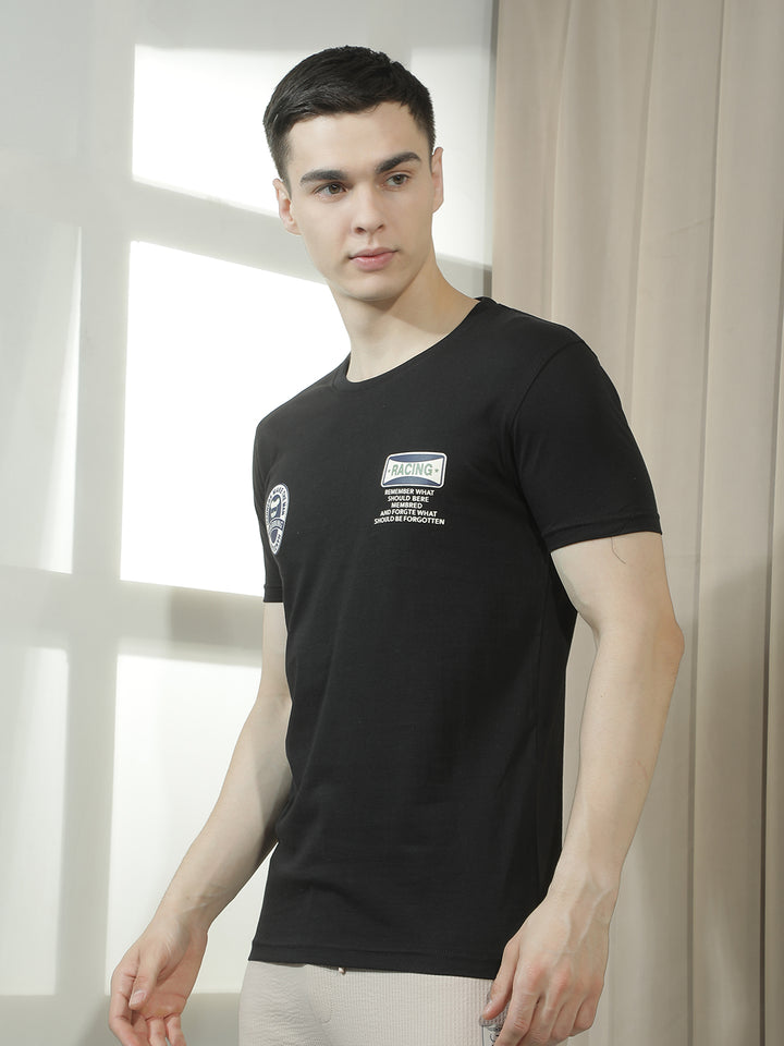 cobb black printed round neck t-shirt