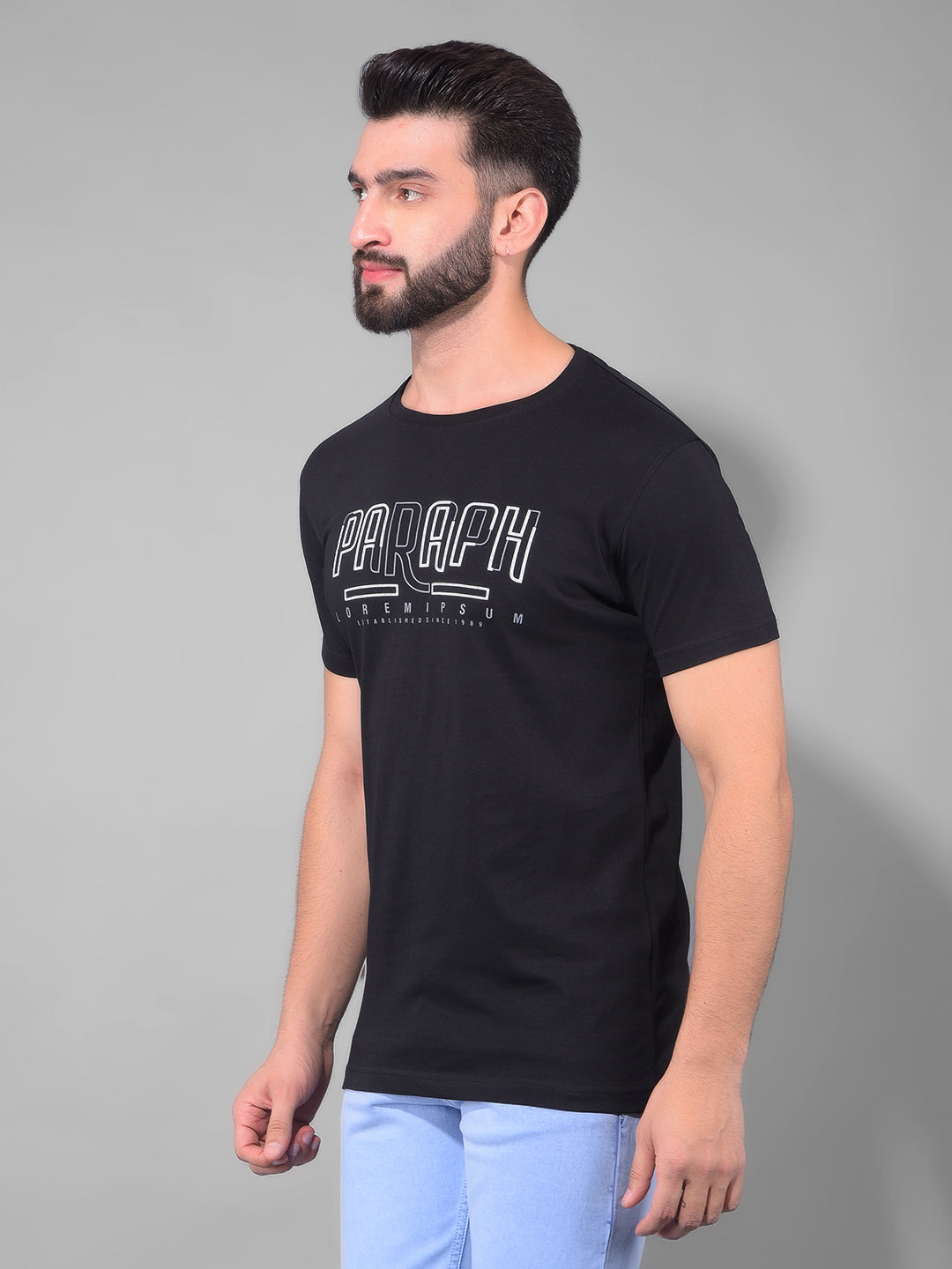 cobb black printed round neck t-shirt