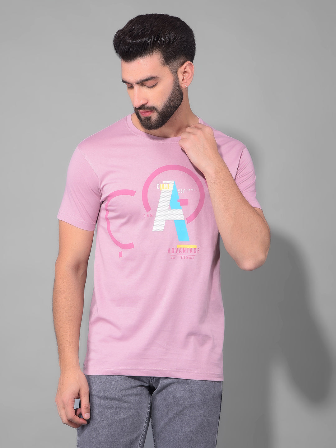 cobb dusty pink printed round neck t-shirt