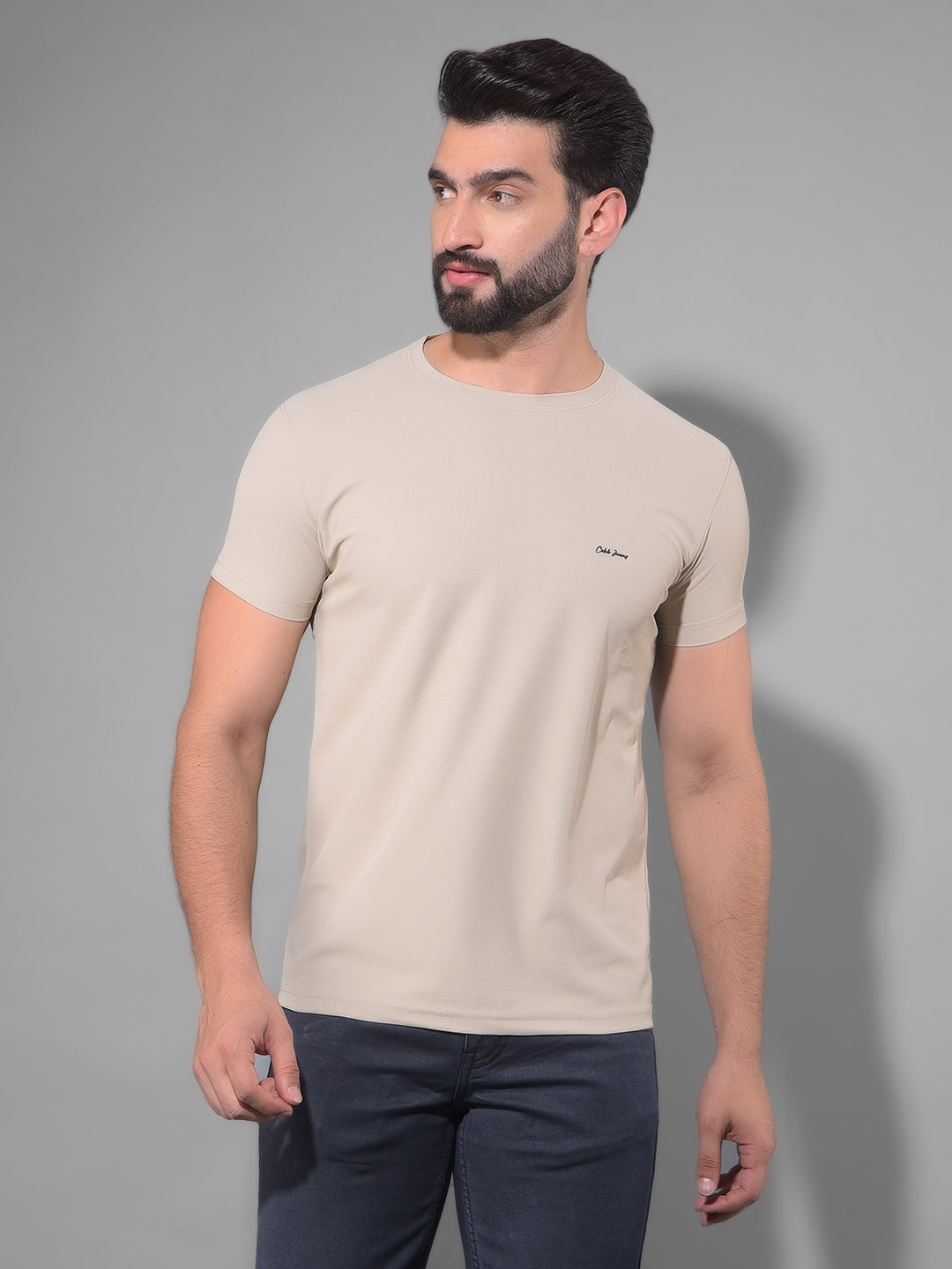 cobb solid light camel round neck t-shirt