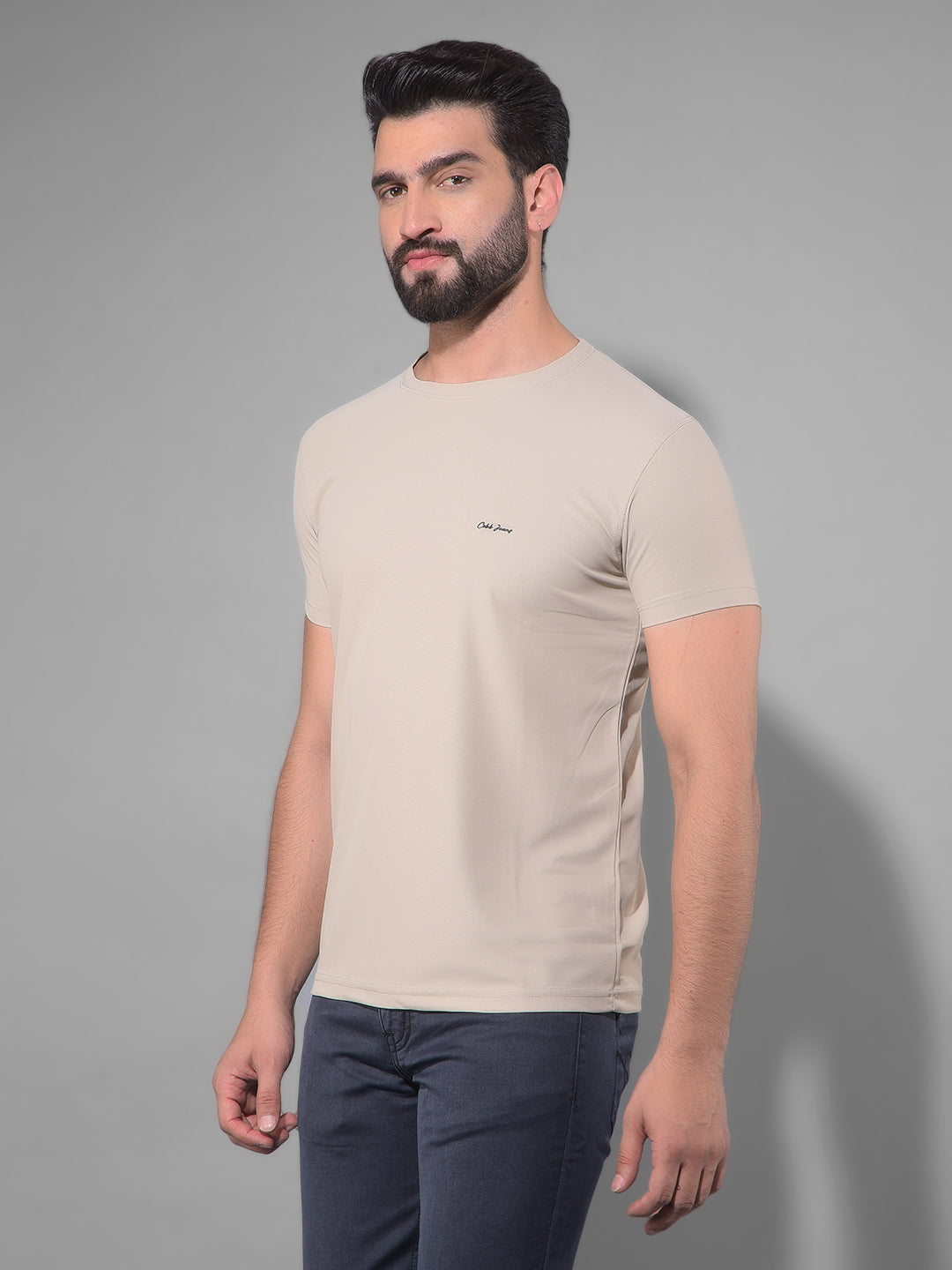 cobb solid light camel round neck t-shirt