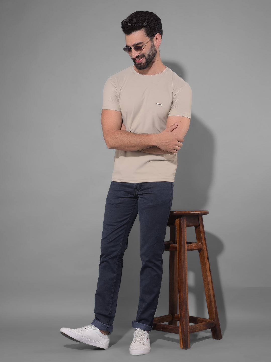 COBB SOLID LIGHT CAMEL ROUND NECK T-SHIRT