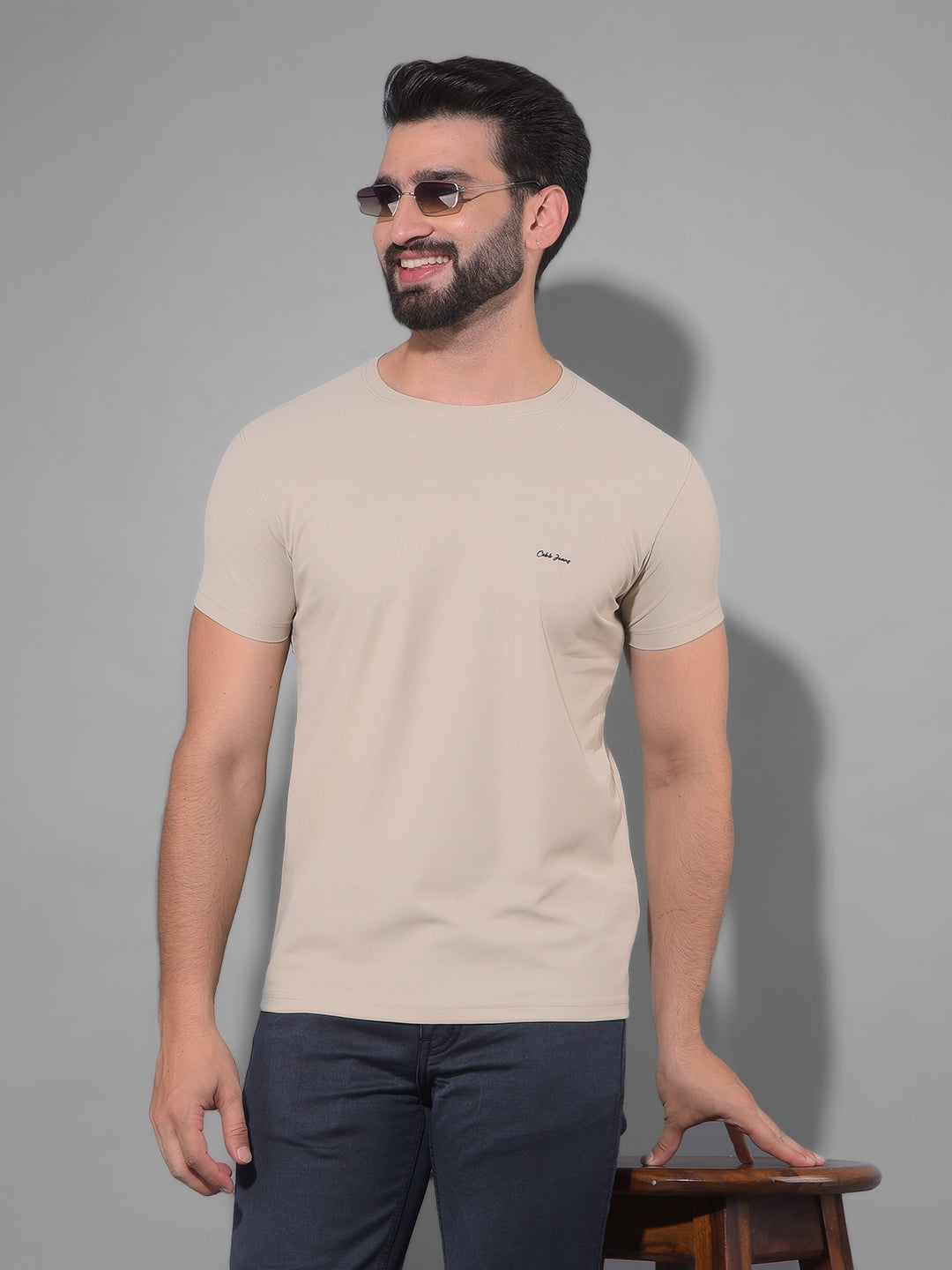 COBB SOLID LIGHT CAMEL ROUND NECK T-SHIRT