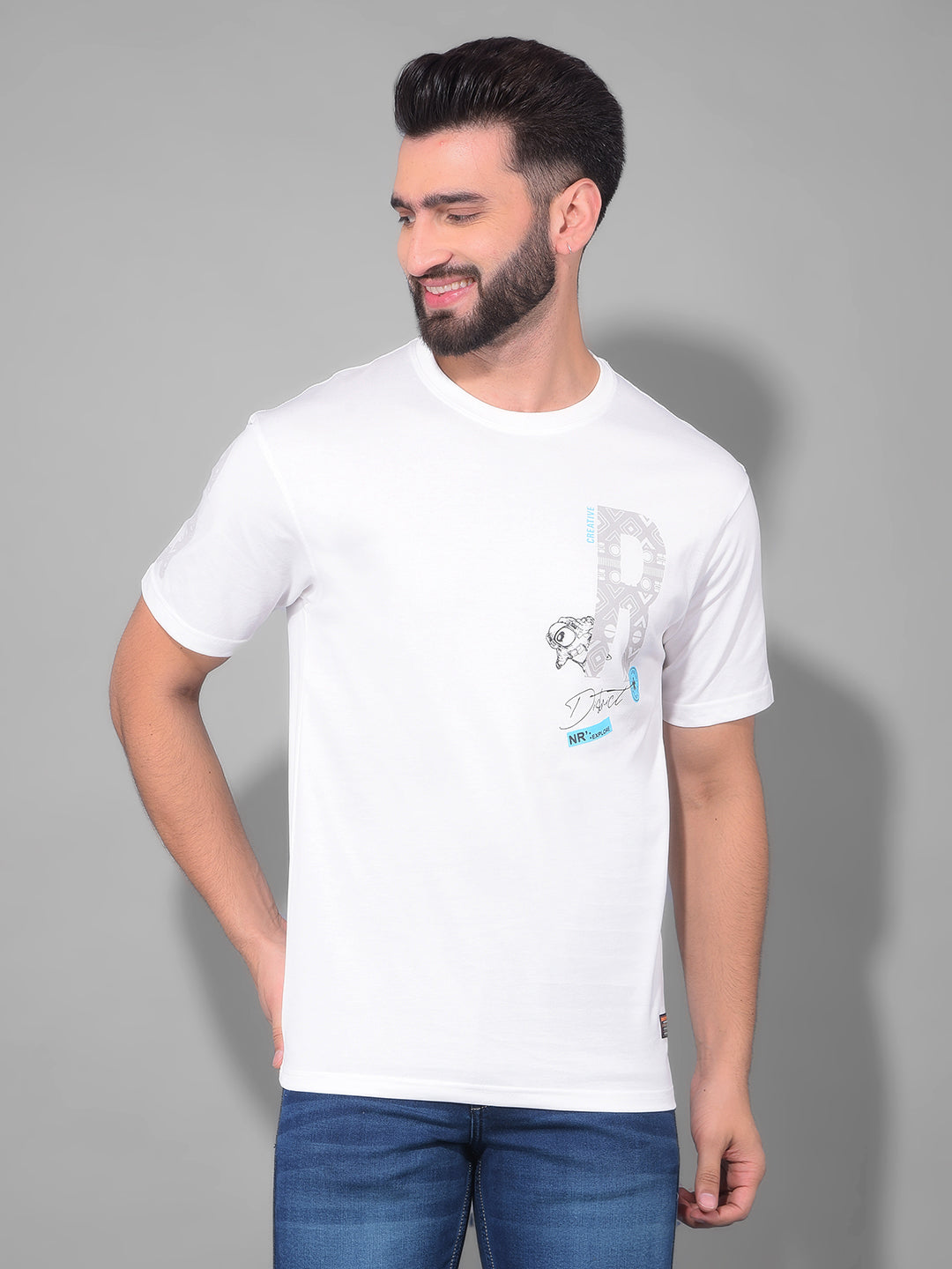 cobb off white printed round neck oversized t-shirt
