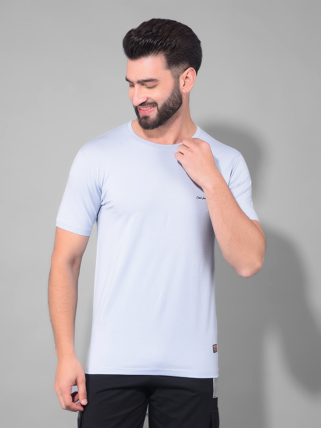 cobb solid periwinkle round neck t-shirt