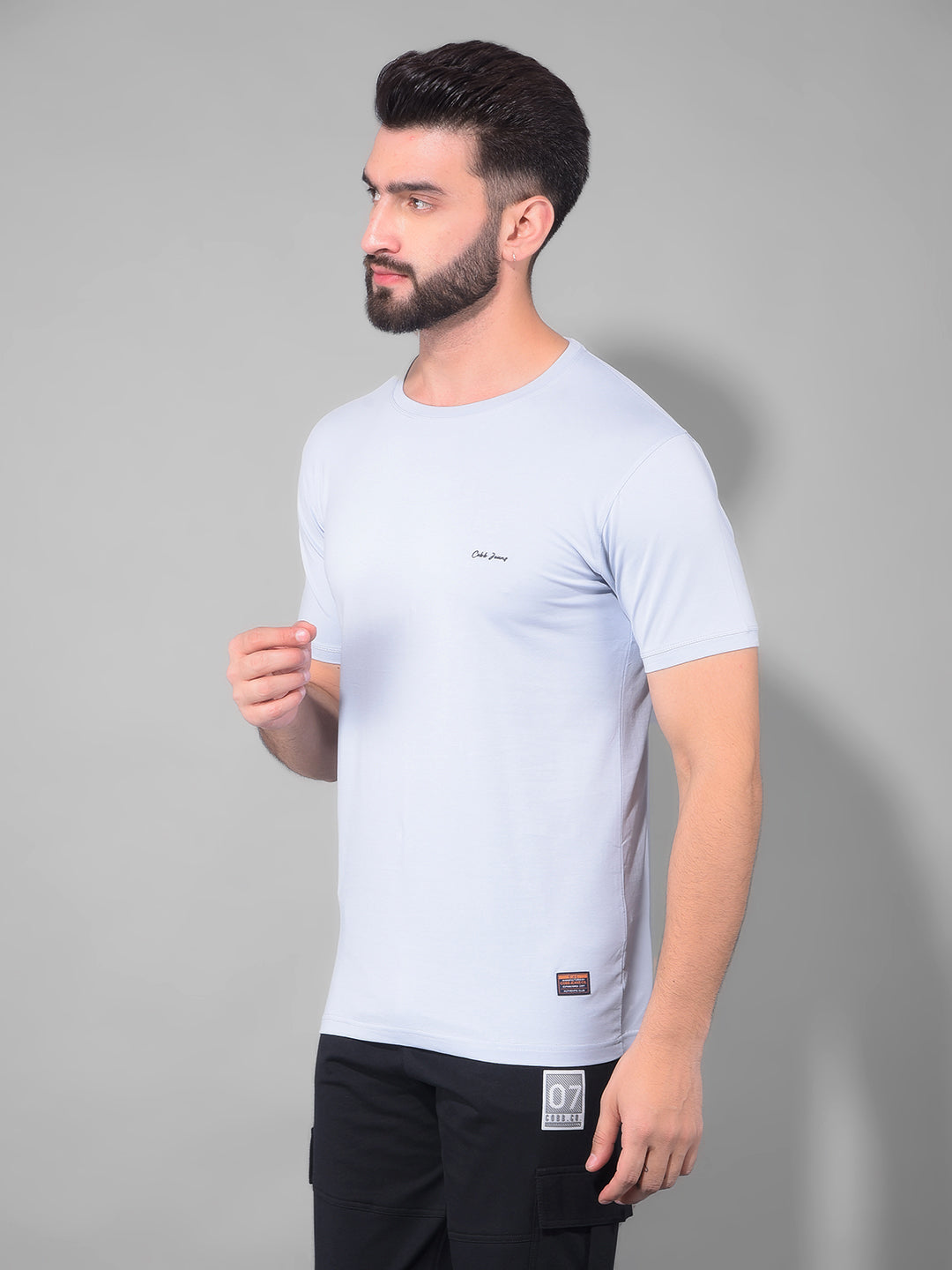 cobb solid periwinkle round neck t-shirt