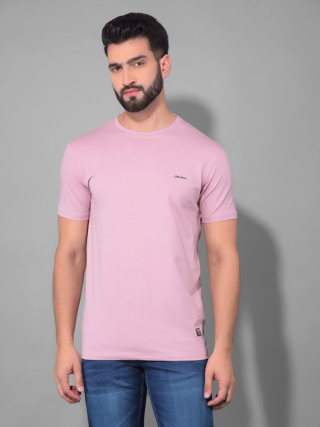 cobb solid crepe pink round neck t-shirt