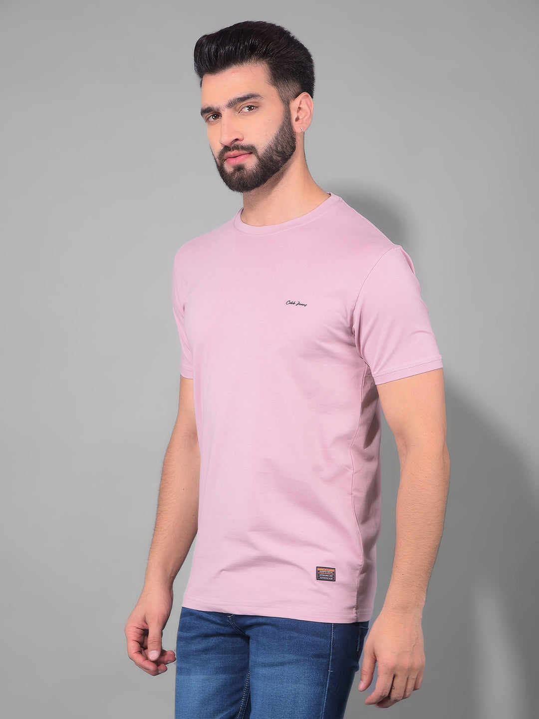 cobb solid crepe pink round neck t-shirt
