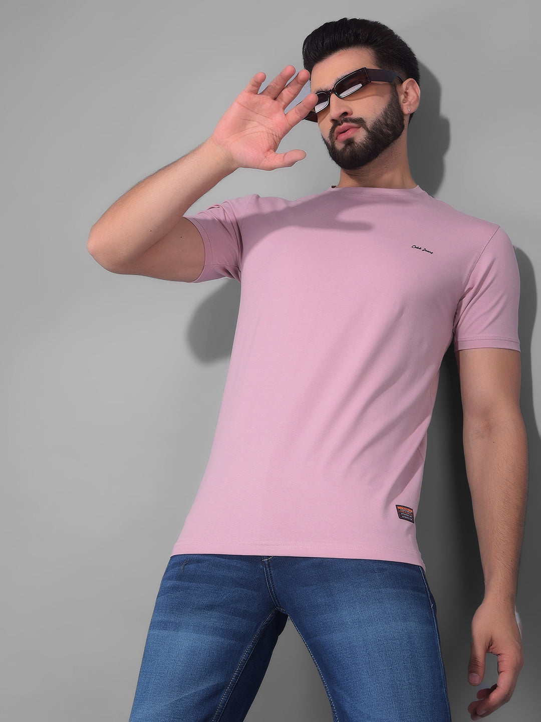 COBB SOLID CREPE PINK ROUND NECK T-SHIRT
