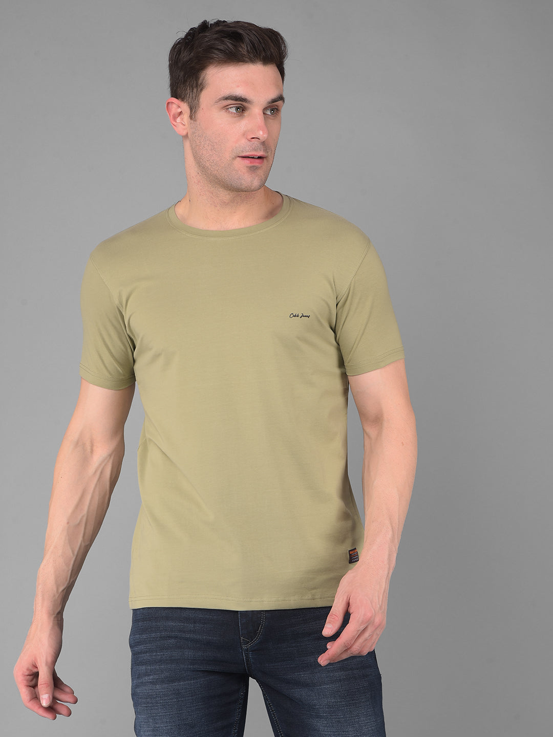 cobb solid olive green round neck t-shirt