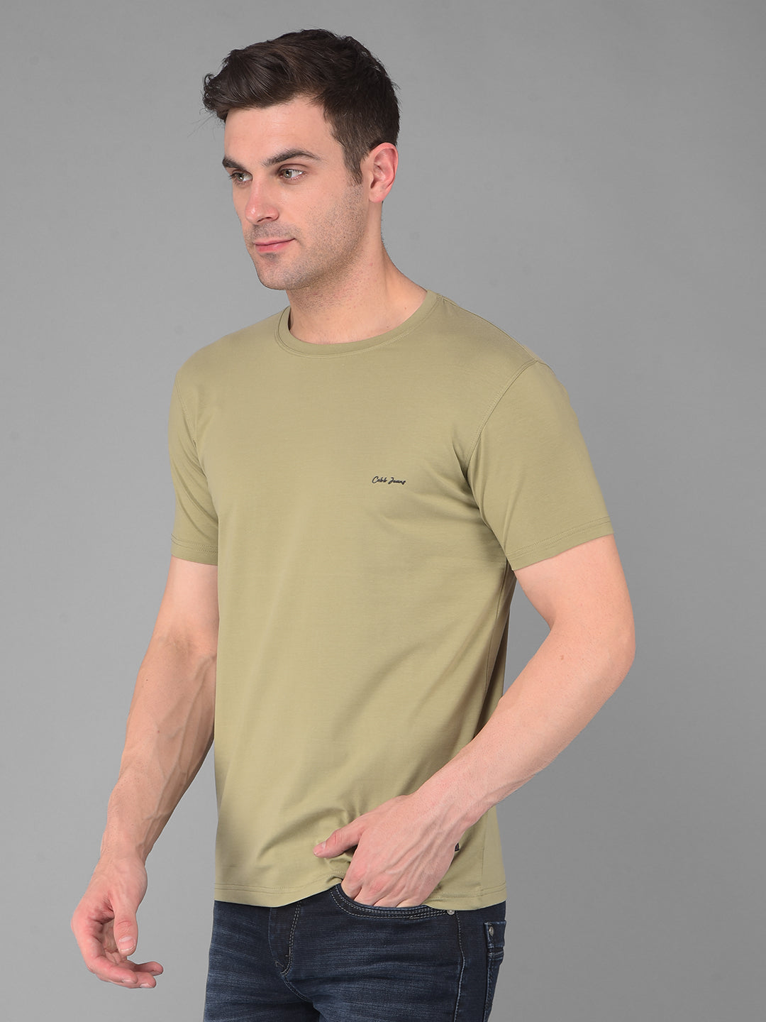 cobb solid olive green round neck t-shirt