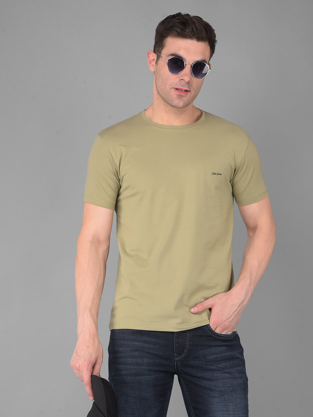 COBB SOLID OLIVE GREEN ROUND NECK T-SHIRT