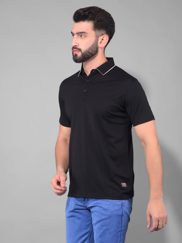 cobb solid black polo neck t-shirt