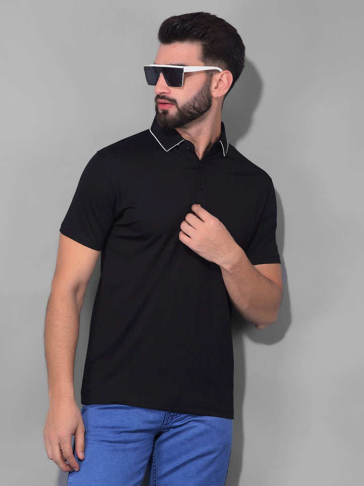 COBB SOLID BLACK POLO NECK T-SHIRT