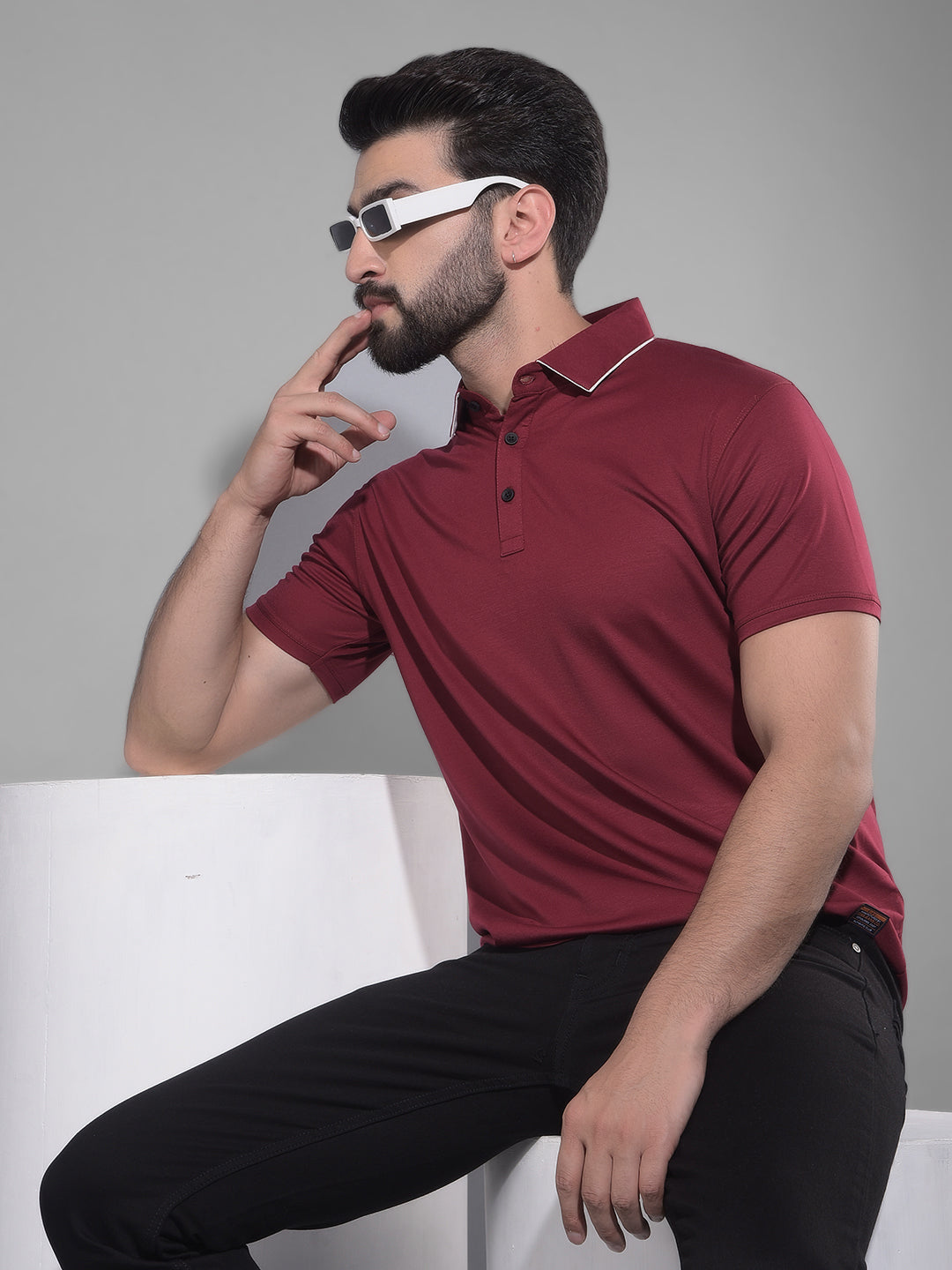 COBB SOLID MAROON POLO NECK T-SHIRT