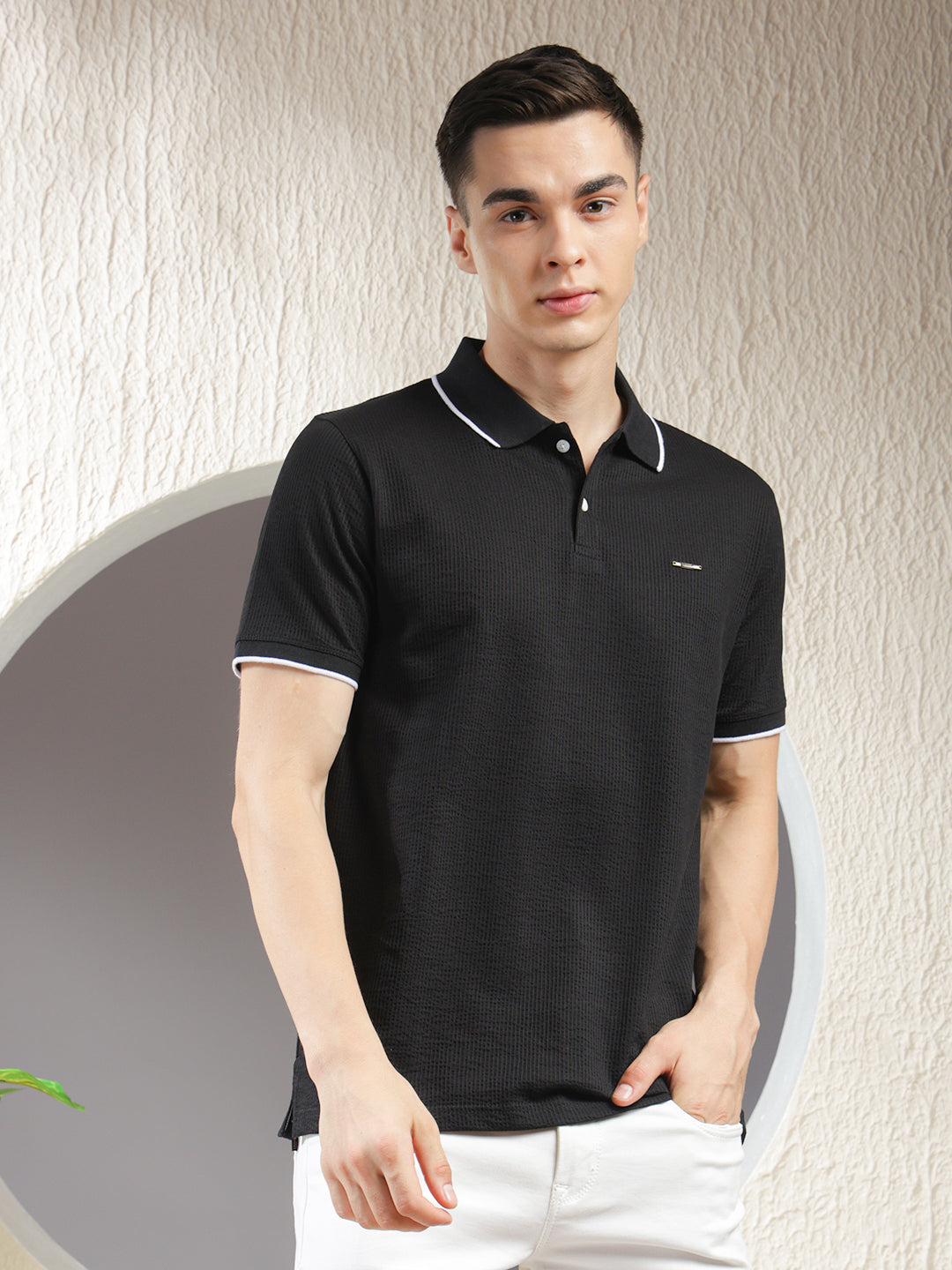 cobb black striped polo neck t-shirt