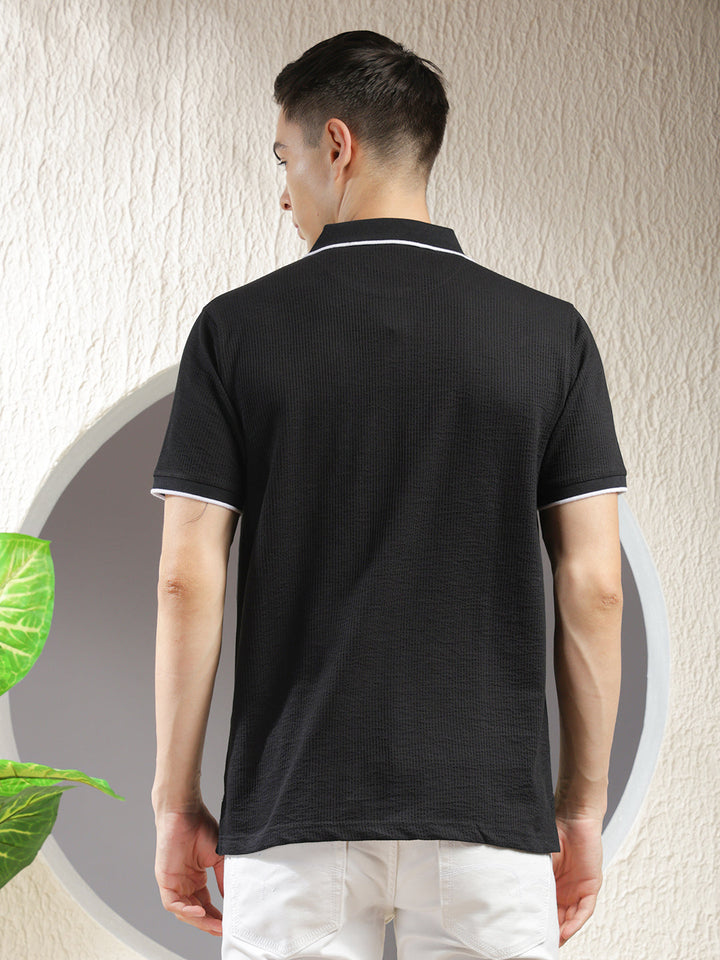 cobb black striped polo neck t-shirt