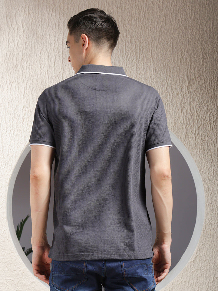 cobb dark grey striped polo neck t-shirt