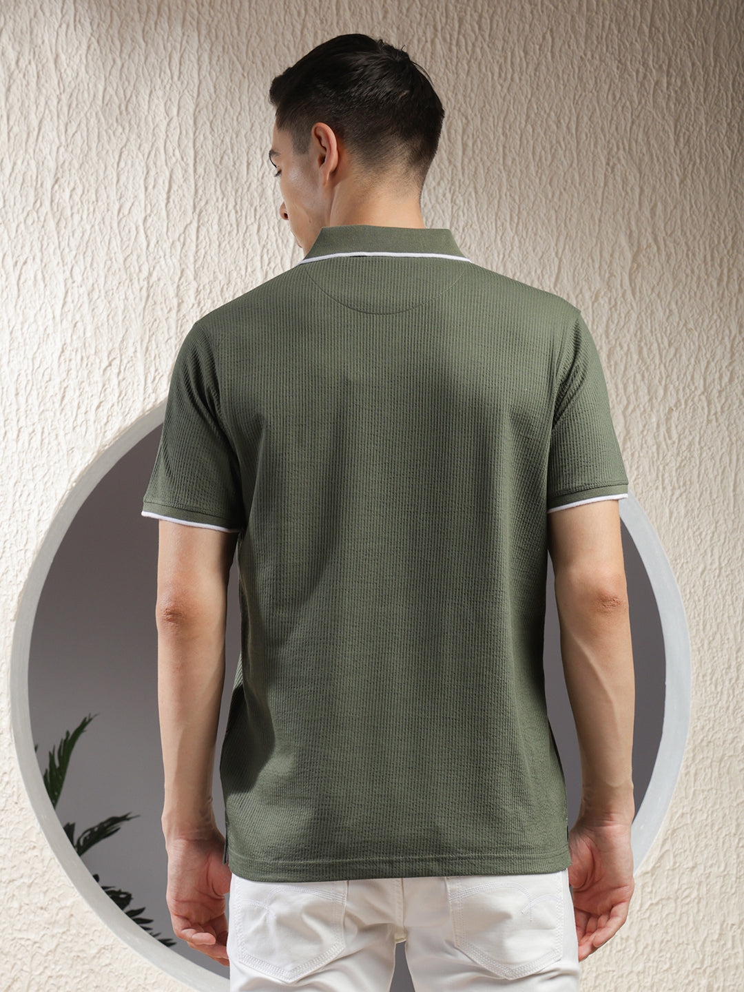 cobb olive striped polo neck t-shirt
