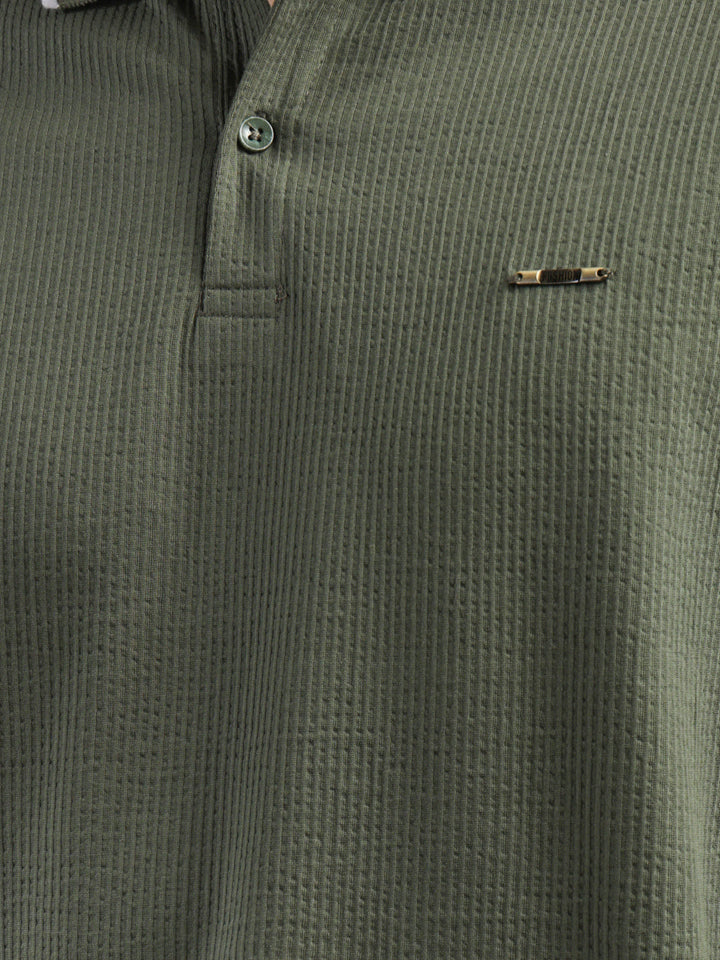 cobb olive striped polo neck t-shirt