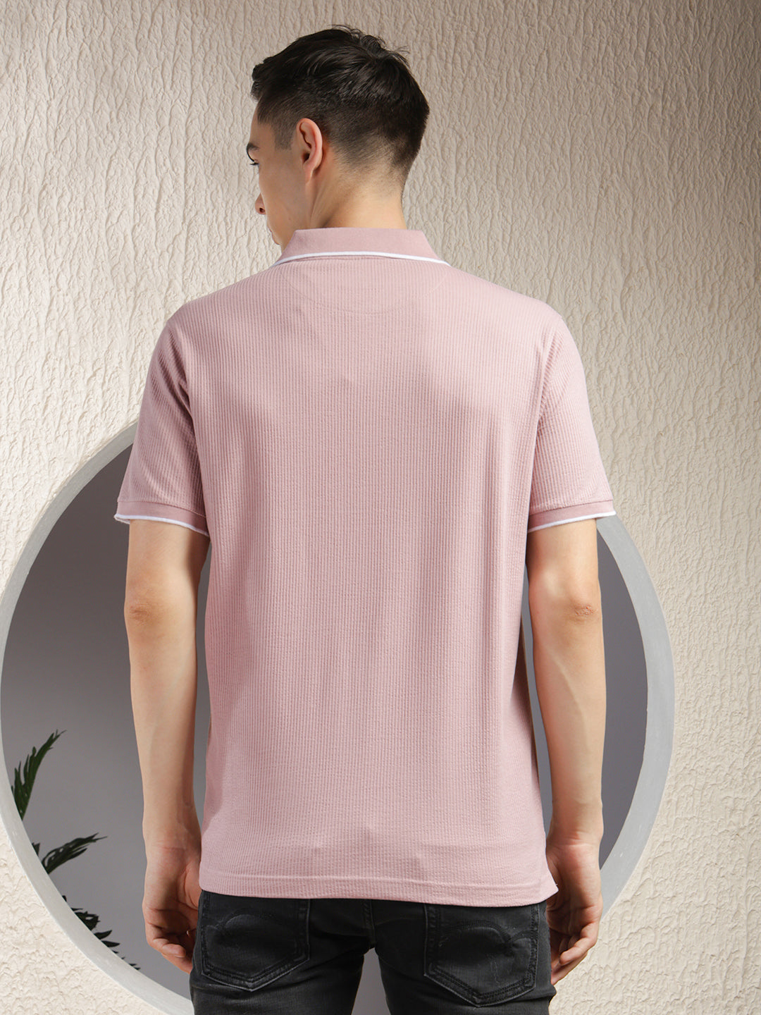 cobb light mauve striped polo neck t-shirt