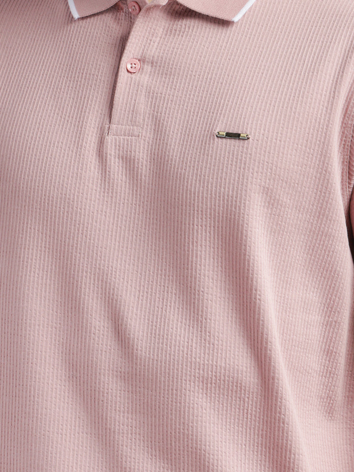 cobb light mauve striped polo neck t-shirt