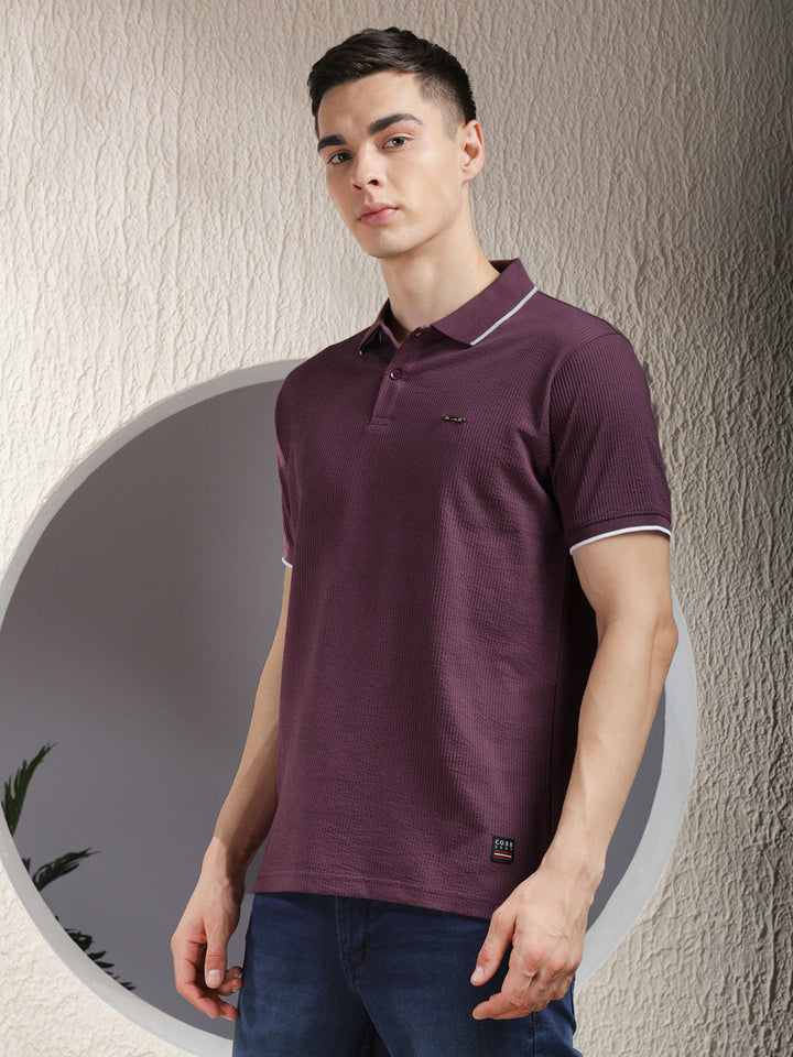 COBB PURPLE STRIPED POLO NECK T-SHIRT