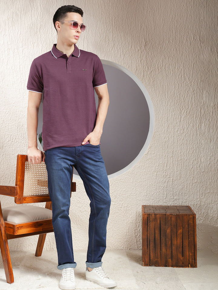 COBB PURPLE STRIPED POLO NECK T-SHIRT