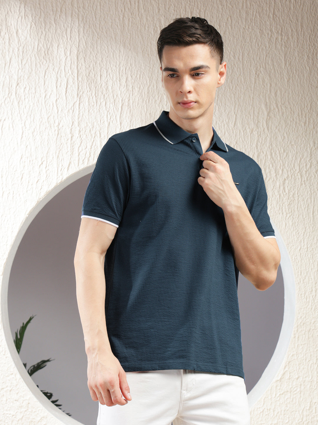 cobb royal blue striped polo neck t-shirt
