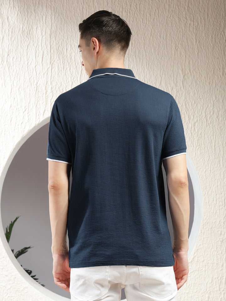cobb royal blue striped polo neck t-shirt