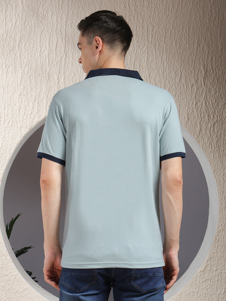 cobb solid sea green polo neck zipper t-shirt
