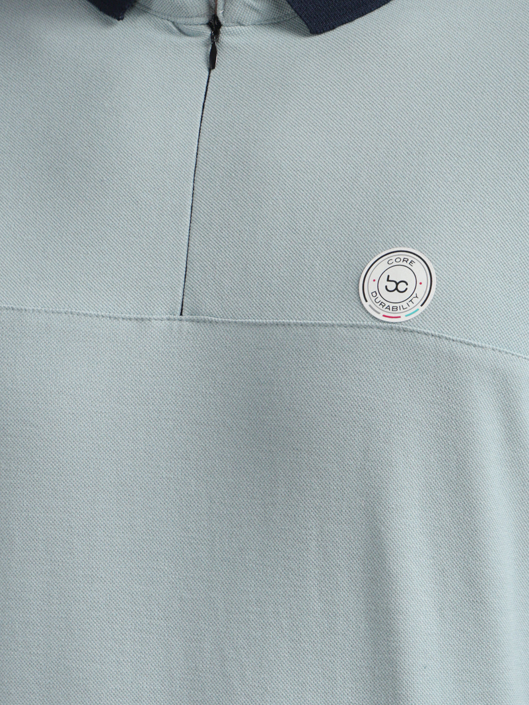 cobb solid sea green polo neck zipper t-shirt