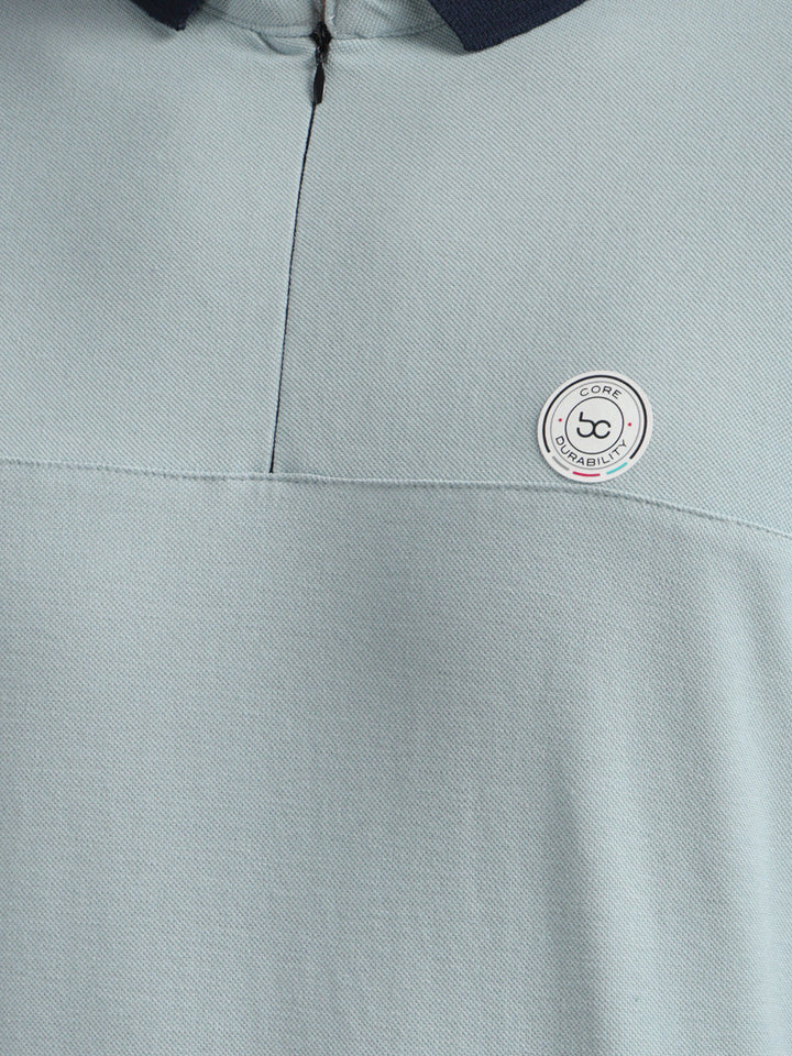 cobb solid sea green polo neck zipper t-shirt