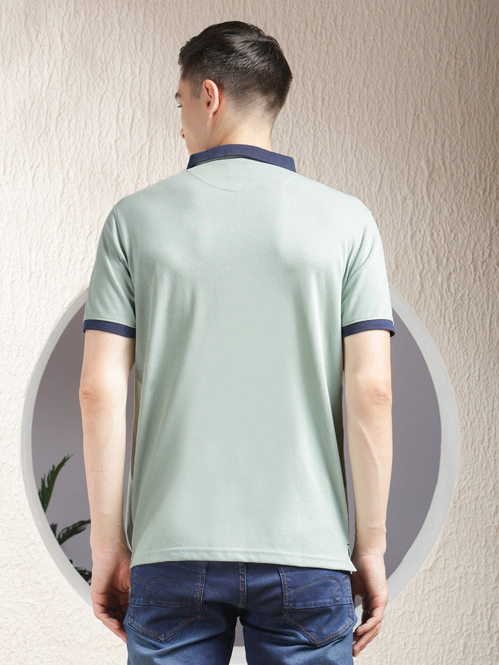 cobb solid dusty mint polo neck zipper t-shirt
