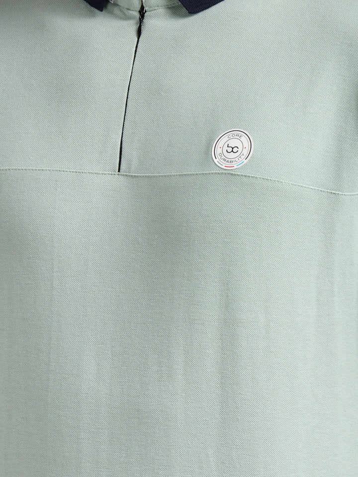 cobb solid dusty mint polo neck zipper t-shirt