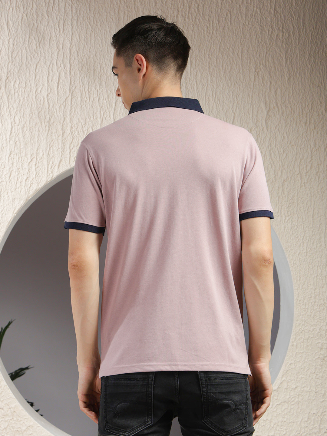 cobb solid light mauve polo neck zipper t-shirt