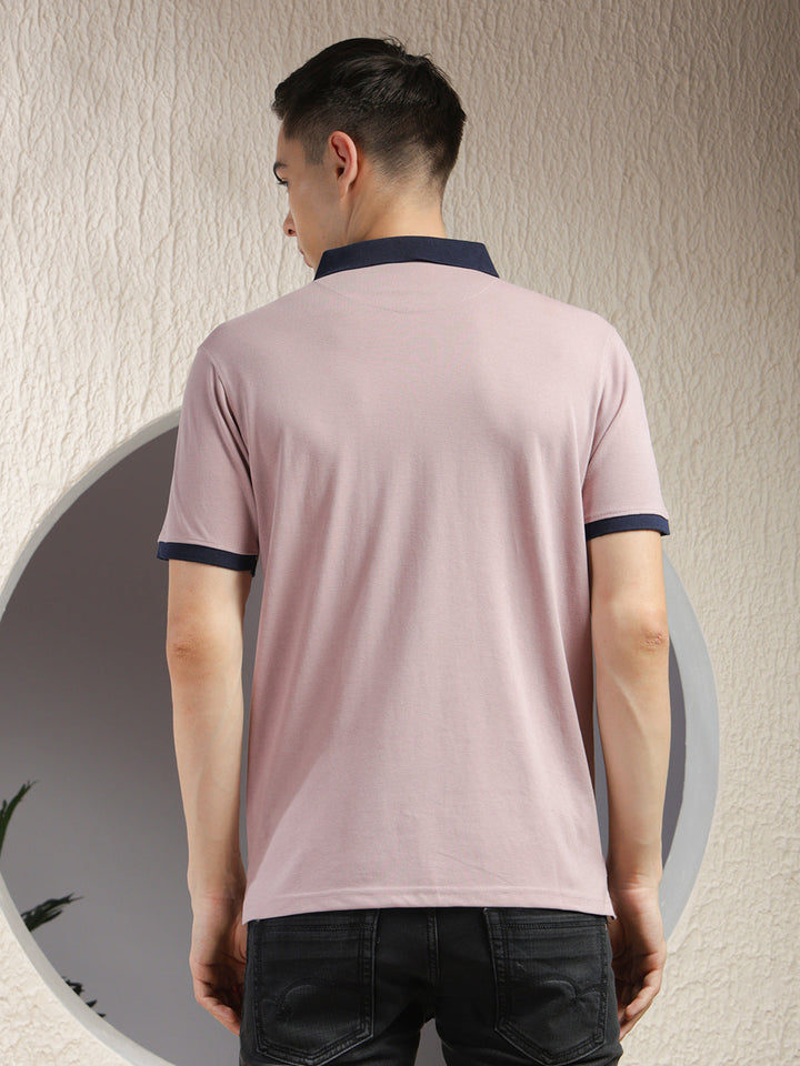 cobb solid light mauve polo neck zipper t-shirt