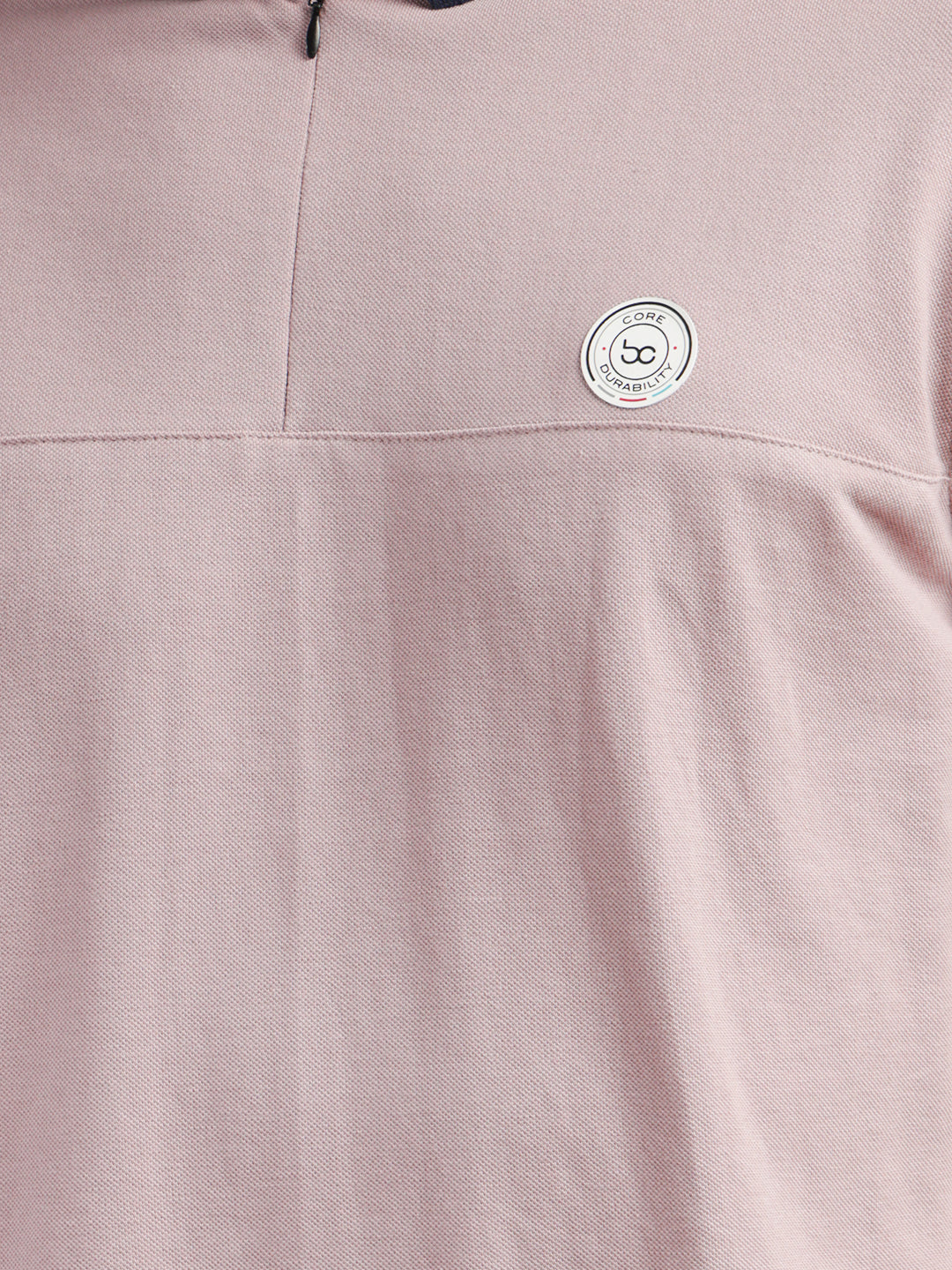 cobb solid light mauve polo neck zipper t-shirt