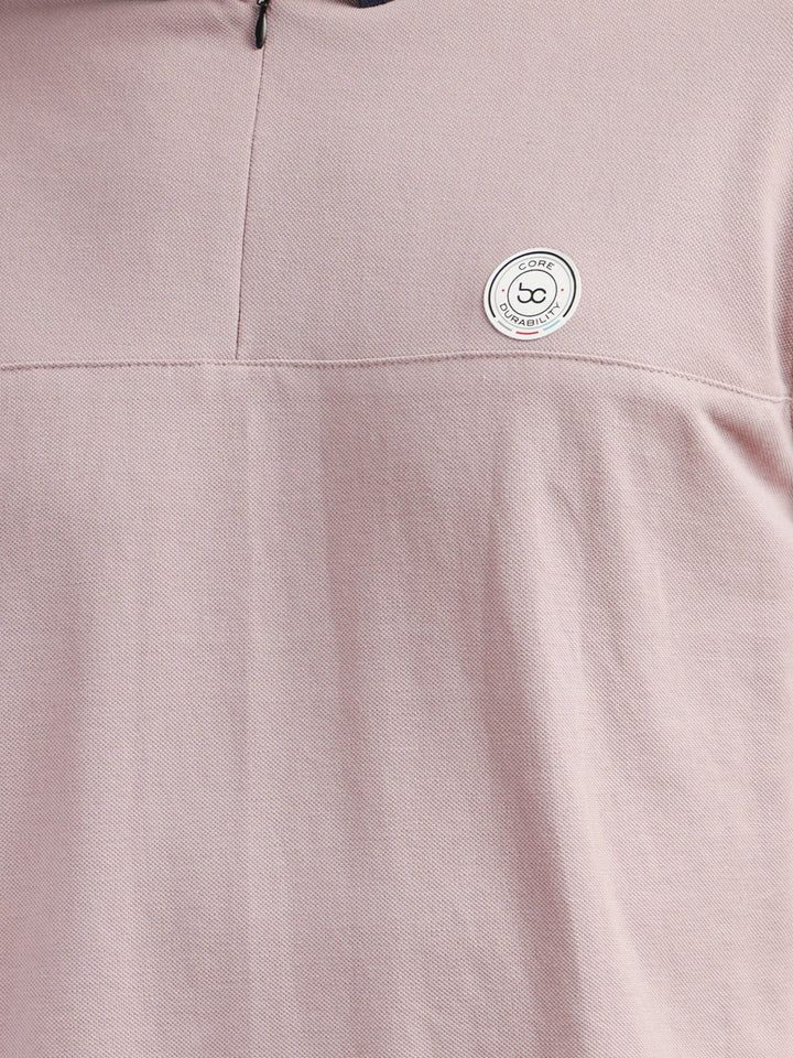 cobb solid light mauve polo neck zipper t-shirt