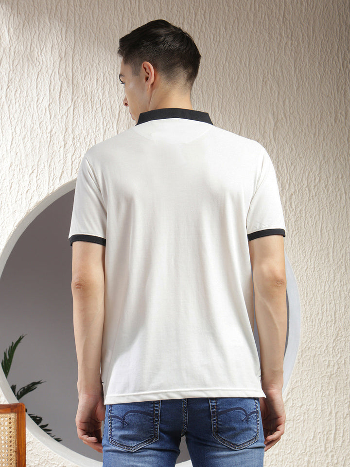 cobb solid white polo neck zipper t-shirt